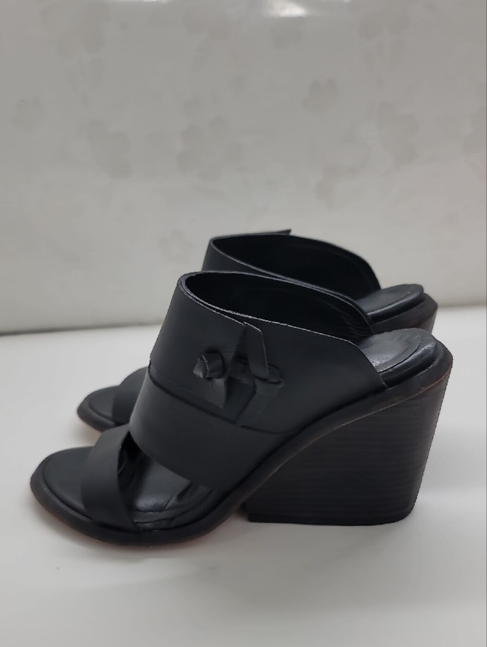 Wal & Pai Black Cole Wedge Heels Size 37 US 7